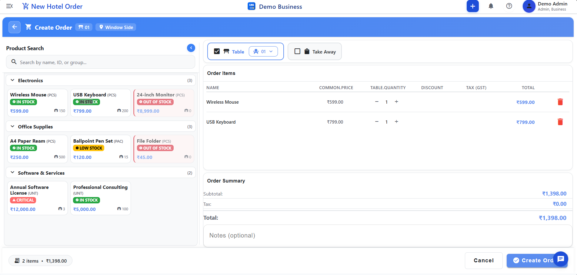 Create New Hotel Order